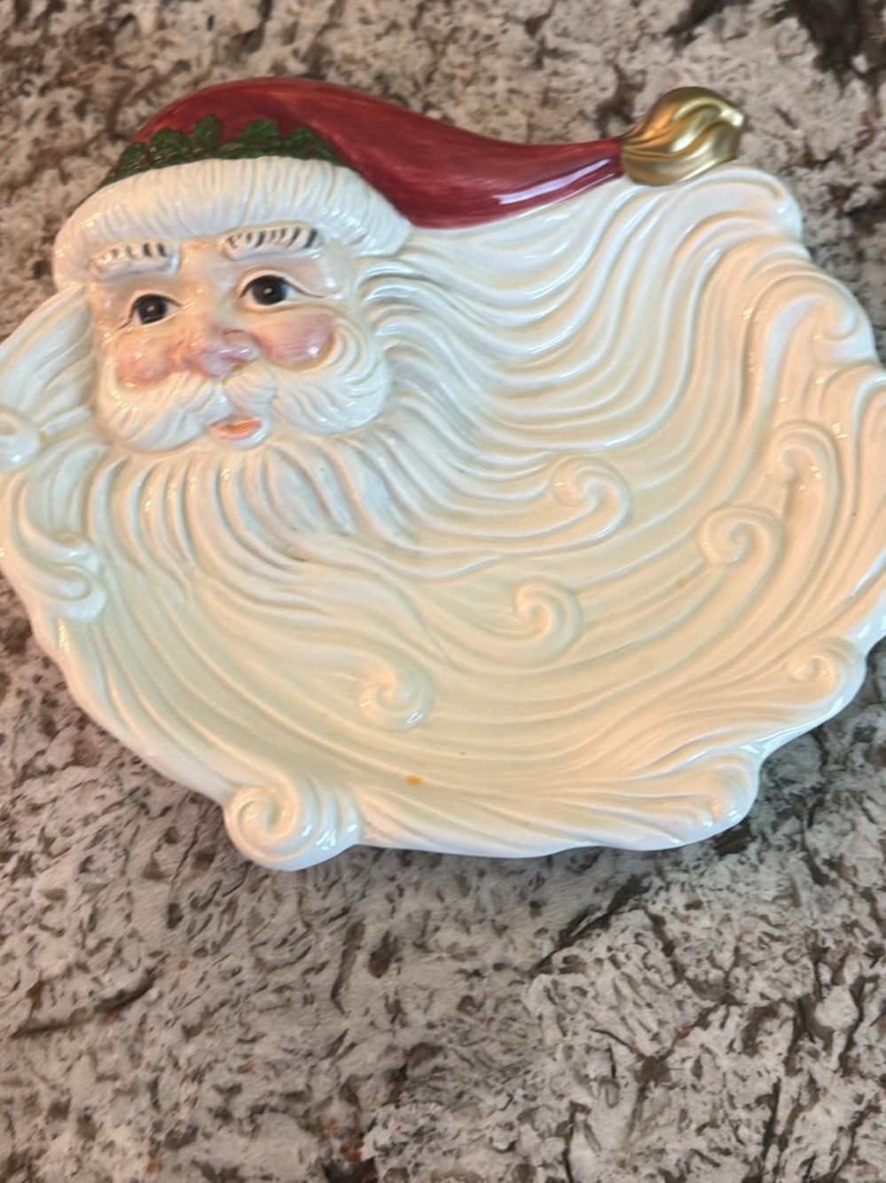 Fitz and Floyd Ceramic Santa Head Platter in Red, White and Gold